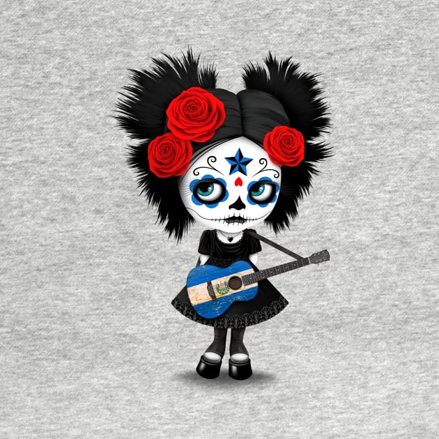 Sugar Skull Girl Playing Salvadorian Flag Guitar by jeffbartels